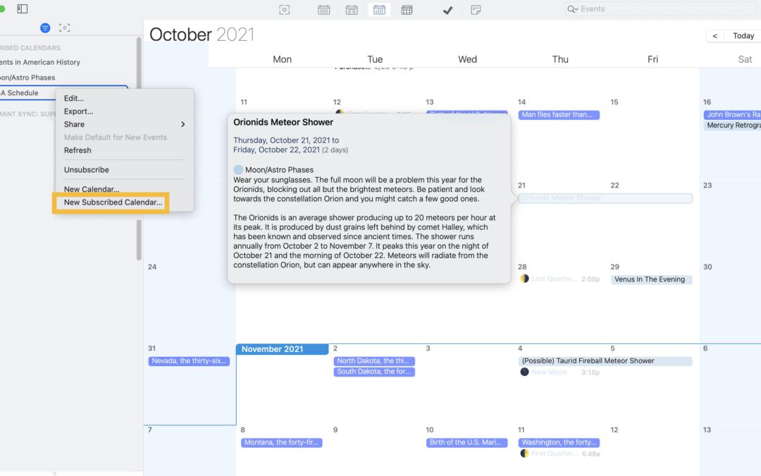 Subscribed Calendars